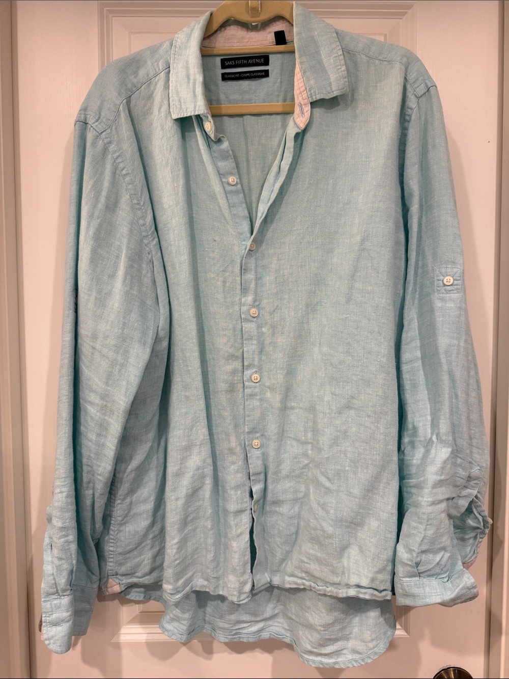 Saks Fifth Avenue Men's Pale Aqua Linen Button-Down Shirt